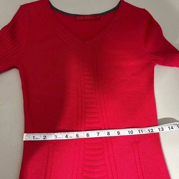 Krimson Klover Sweater Dress Womens XS Red 100% Merino Wool Long Sleeve V Neck - Picture 12 of 13